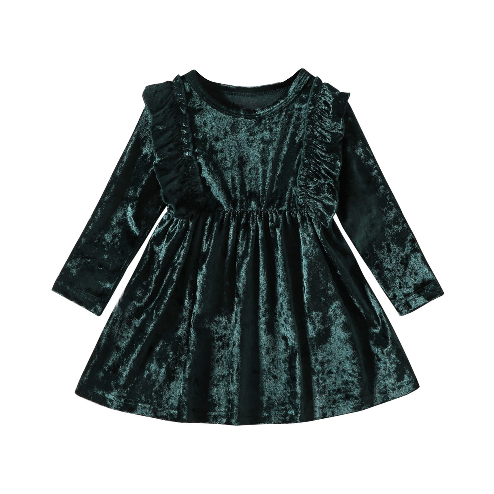 Toddler Baby Girls Velvet Long Sleeve Dress Ruffle Sleeve Princess Christmas Birthday Party Wedding Dresses Fall Winter Clothes Green 18 months